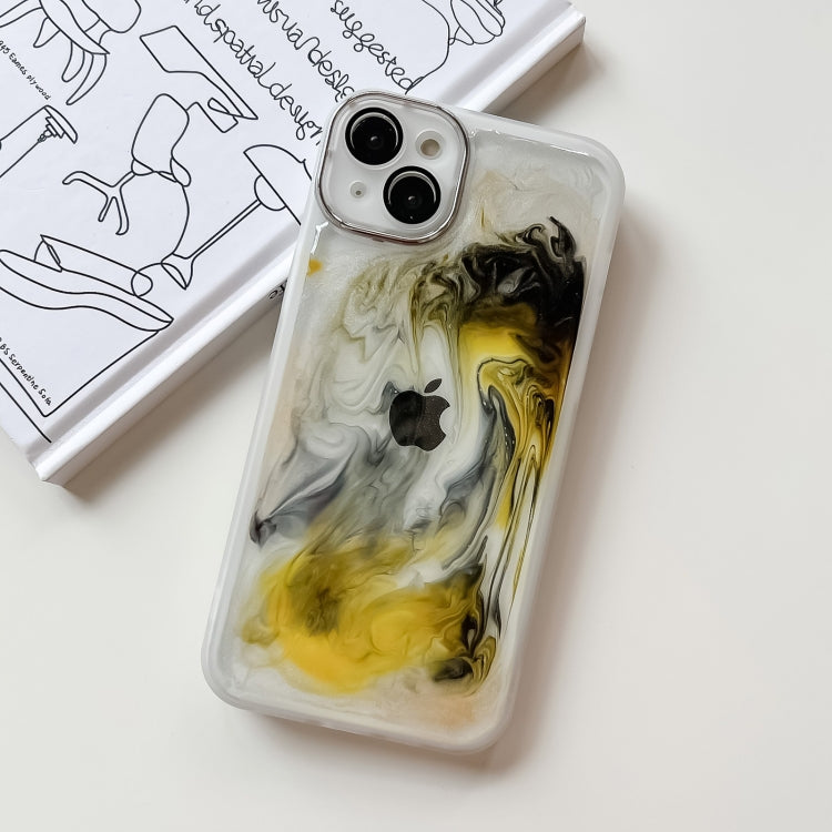 For iPhone 14 Plus Oil Painting Electroplating TPU Phone Case(White) - iPhone 14 Plus Cases by PMC TechLife | Online Shopping South Africa | PMC TechLife