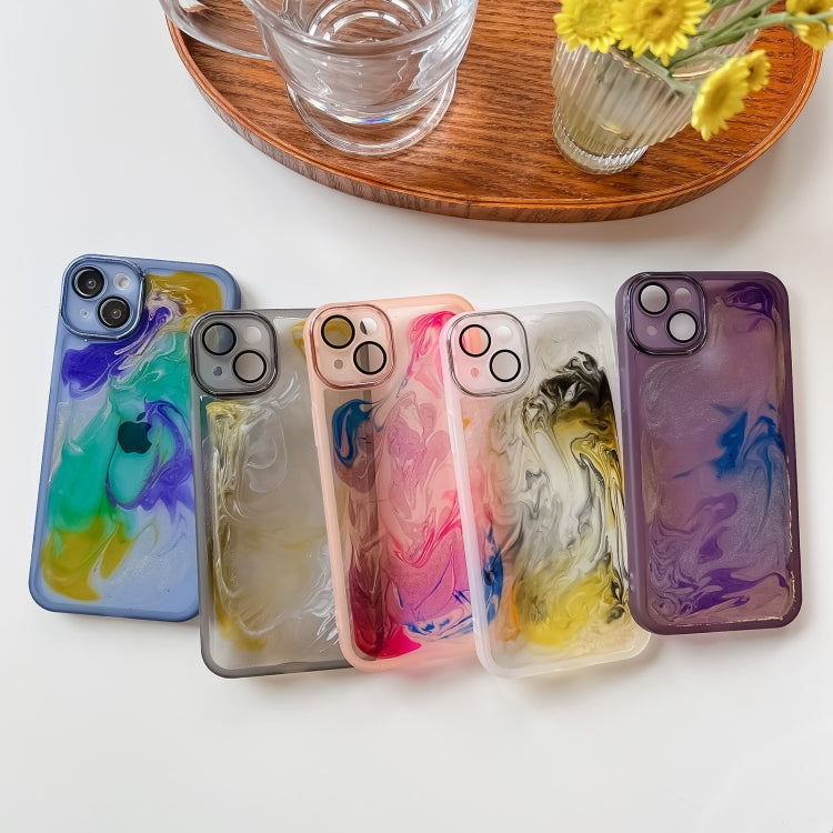 For iPhone 14 Plus Oil Painting Electroplating TPU Phone Case(White) - iPhone 14 Plus Cases by PMC TechLife | Online Shopping South Africa | PMC TechLife