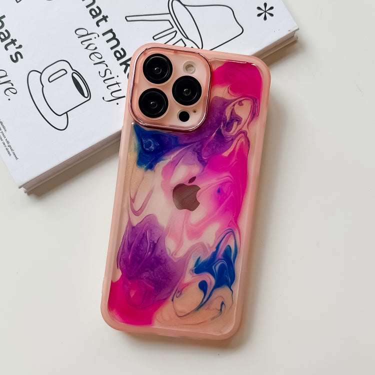 For iPhone 14 Pro Max Oil Painting Electroplating TPU Phone Case(Pink) - iPhone 14 Pro Max Cases by PMC TechLife | Online Shopping South Africa | PMC TechLife
