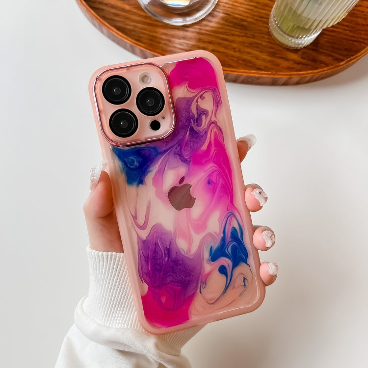 For iPhone 14 Pro Max Oil Painting Electroplating TPU Phone Case(Pink) - iPhone 14 Pro Max Cases by PMC TechLife | Online Shopping South Africa | PMC TechLife
