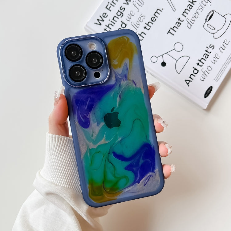 For iPhone 14 Pro Max Oil Painting Electroplating TPU Phone Case(Blue) - iPhone 14 Pro Max Cases by PMC TechLife | Online Shopping South Africa | PMC TechLife