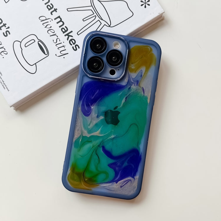 For iPhone 14 Pro Max Oil Painting Electroplating TPU Phone Case(Blue) - iPhone 14 Pro Max Cases by PMC TechLife | Online Shopping South Africa | PMC TechLife