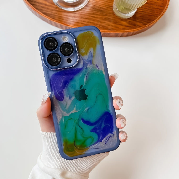 For iPhone 14 Pro Max Oil Painting Electroplating TPU Phone Case(Blue) - iPhone 14 Pro Max Cases by PMC TechLife | Online Shopping South Africa | PMC TechLife