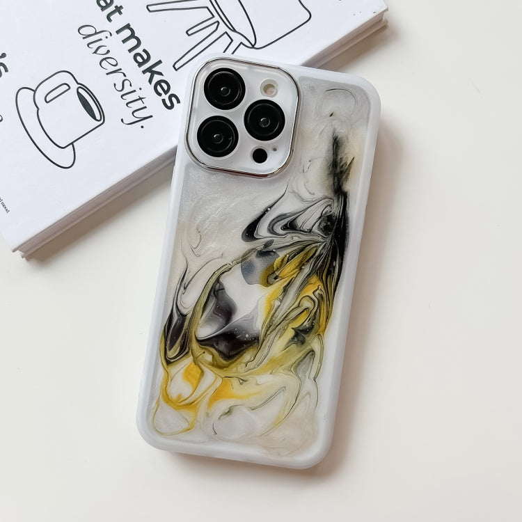 For iPhone 14 Pro Max Oil Painting Electroplating TPU Phone Case(White) - iPhone 14 Pro Max Cases by PMC TechLife | Online Shopping South Africa | PMC TechLife
