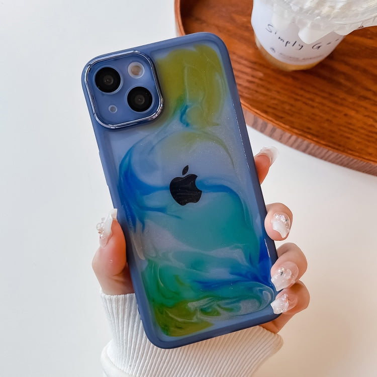 For iPhone 13 Oil Painting Electroplating TPU Phone Case(Blue) - iPhone 13 Cases by PMC TechLife | Online Shopping South Africa | PMC TechLife