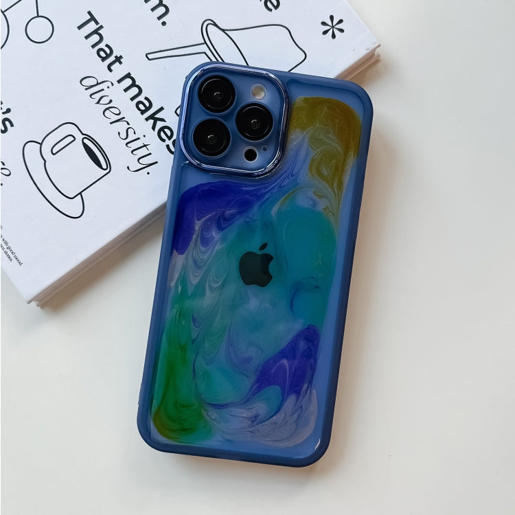 For iPhone 13 Pro Max Oil Painting Electroplating TPU Phone Case(Blue) - iPhone 13 Pro Max Cases by PMC TechLife | Online Shopping South Africa | PMC TechLife