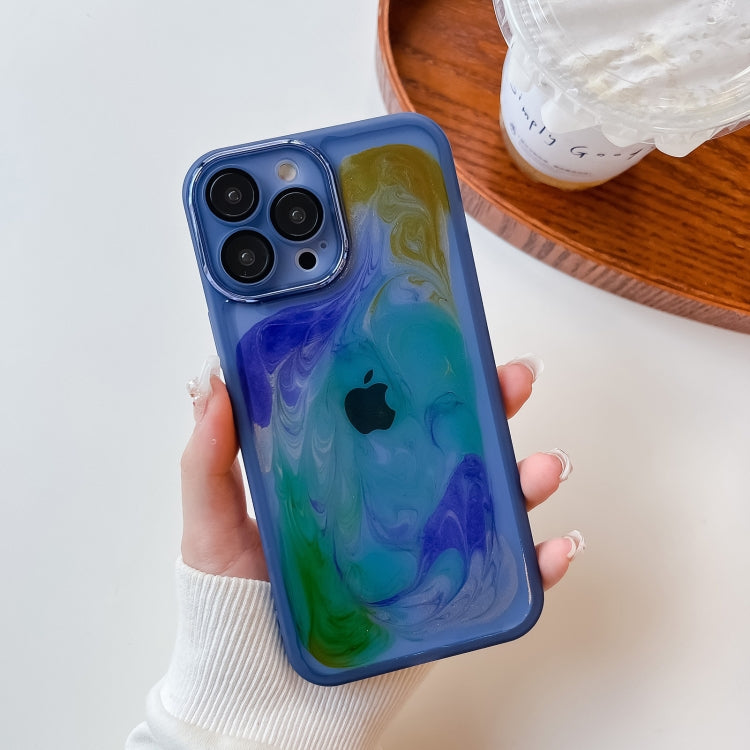 For iPhone 13 Pro Max Oil Painting Electroplating TPU Phone Case(Blue) - iPhone 13 Pro Max Cases by PMC TechLife | Online Shopping South Africa | PMC TechLife