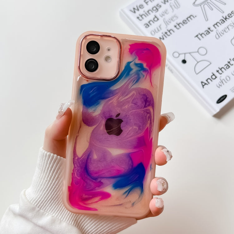 For iPhone 12 Oil Painting Electroplating TPU Phone Case(Pink) - iPhone 12 / 12 Pro Cases by PMC TechLife | Online Shopping South Africa | PMC TechLife