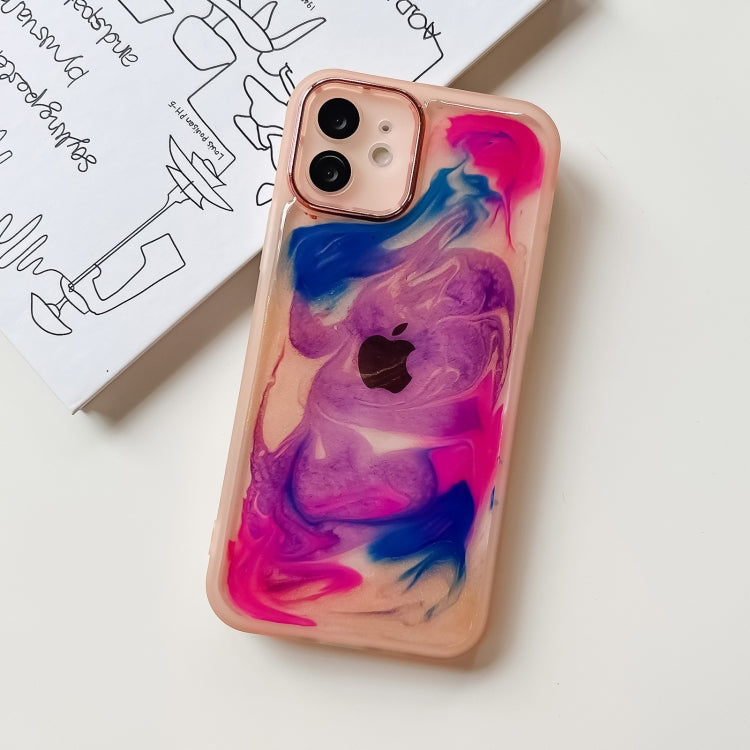 For iPhone 12 Oil Painting Electroplating TPU Phone Case(Pink) - iPhone 12 / 12 Pro Cases by PMC TechLife | Online Shopping South Africa | PMC TechLife