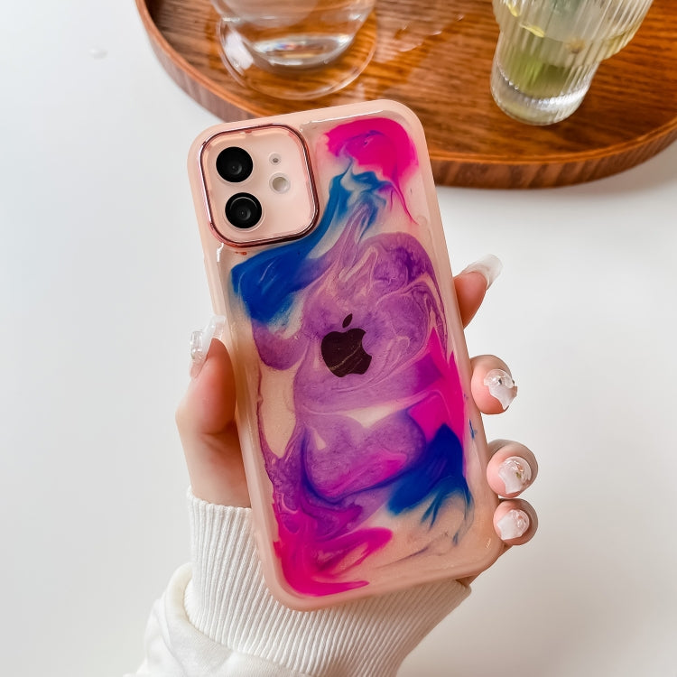 For iPhone 12 Oil Painting Electroplating TPU Phone Case(Pink) - iPhone 12 / 12 Pro Cases by PMC TechLife | Online Shopping South Africa | PMC TechLife