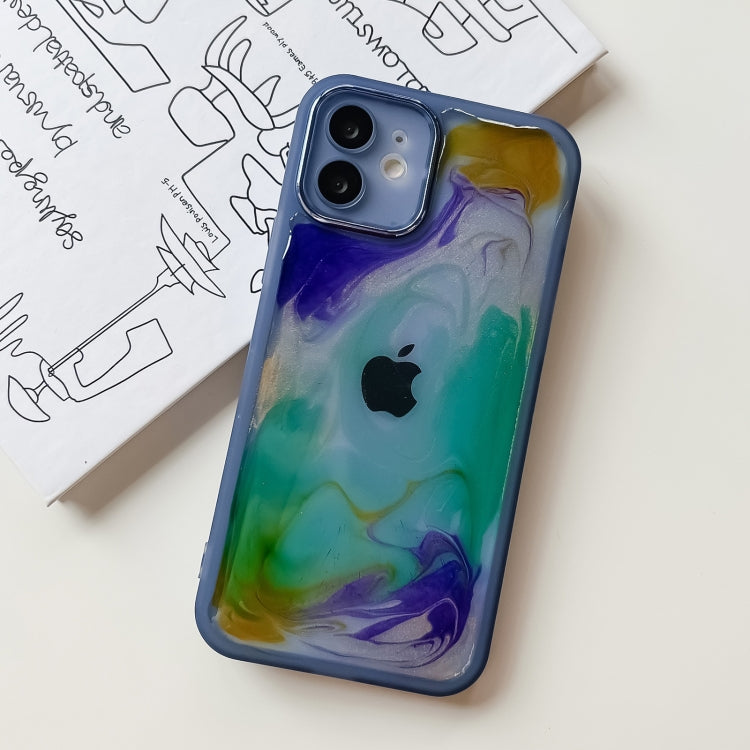 For iPhone 12 Oil Painting Electroplating TPU Phone Case(Blue) - iPhone 12 / 12 Pro Cases by PMC TechLife | Online Shopping South Africa | PMC TechLife