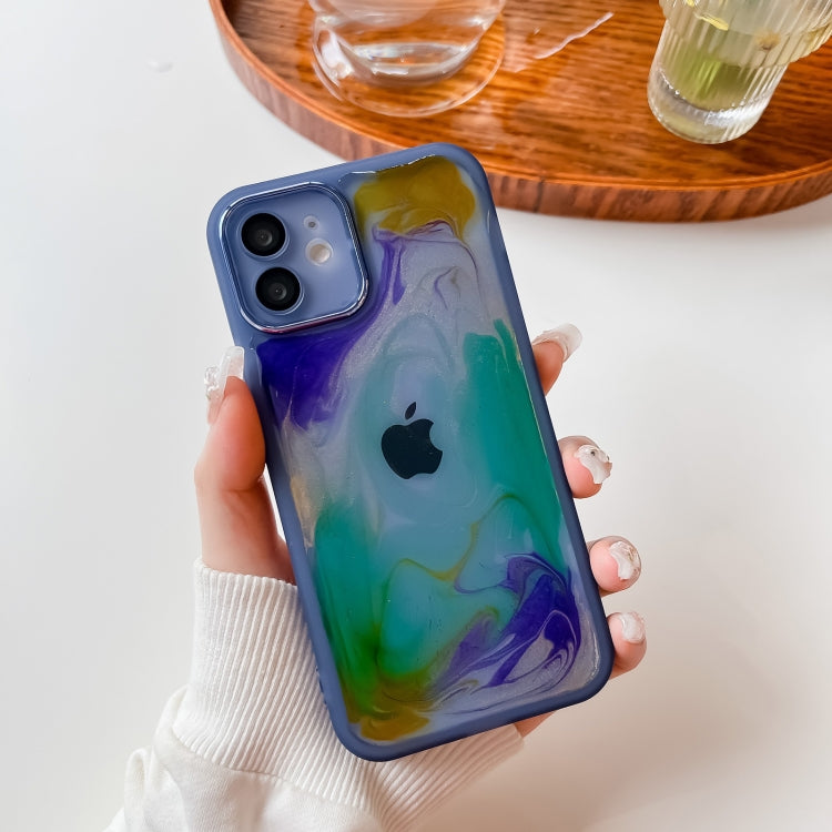 For iPhone 12 Oil Painting Electroplating TPU Phone Case(Blue) - iPhone 12 / 12 Pro Cases by PMC TechLife | Online Shopping South Africa | PMC TechLife