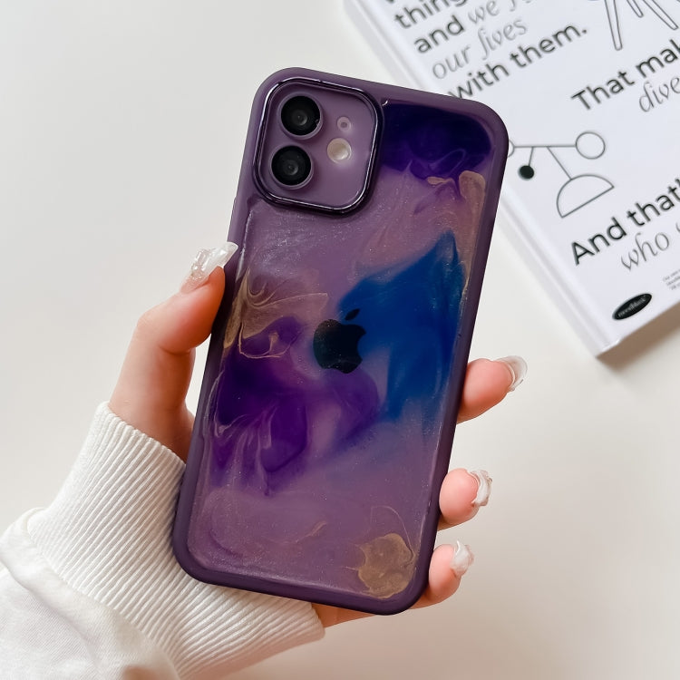 For iPhone 12 Oil Painting Electroplating TPU Phone Case(Purple) - iPhone 12 / 12 Pro Cases by PMC TechLife | Online Shopping South Africa | PMC TechLife