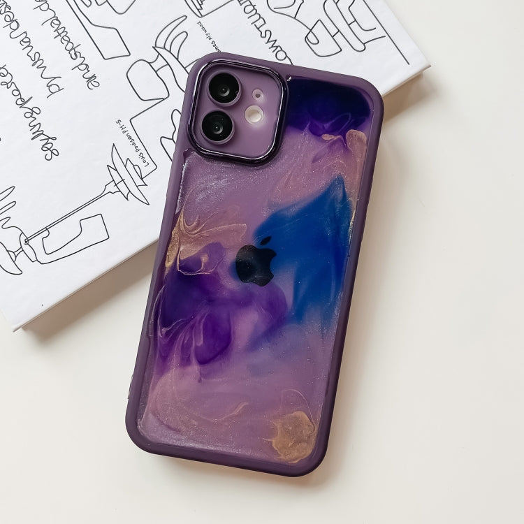 For iPhone 12 Oil Painting Electroplating TPU Phone Case(Purple) - iPhone 12 / 12 Pro Cases by PMC TechLife | Online Shopping South Africa | PMC TechLife