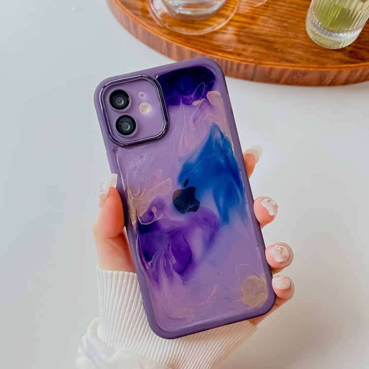 For iPhone 12 Oil Painting Electroplating TPU Phone Case(Purple) - iPhone 12 / 12 Pro Cases by PMC TechLife | Online Shopping South Africa | PMC TechLife