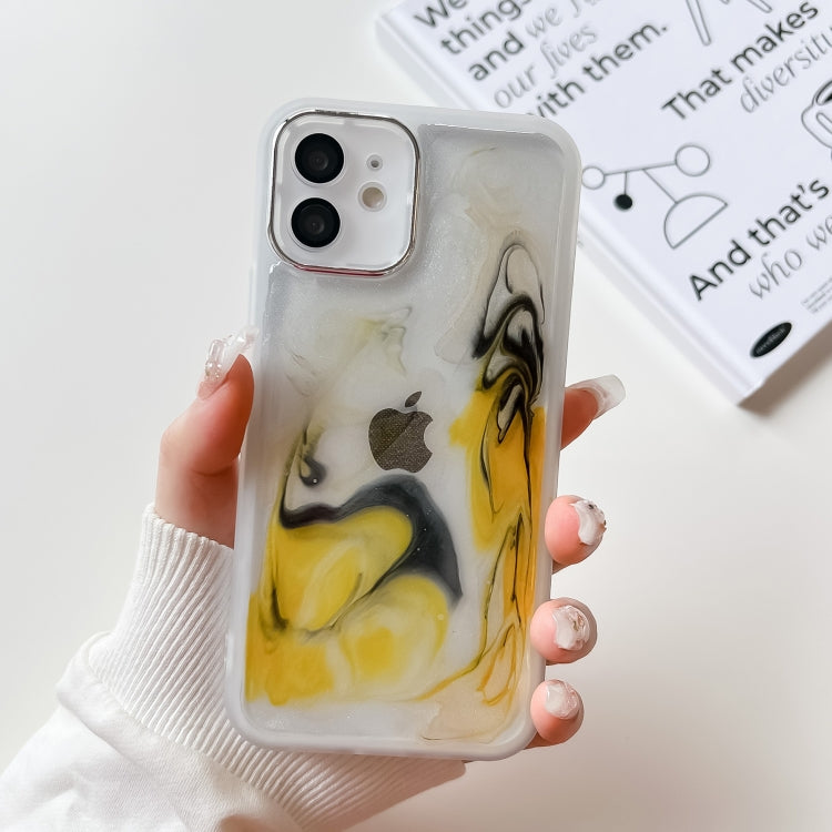 For iPhone 12 Oil Painting Electroplating TPU Phone Case(White) - iPhone 12 / 12 Pro Cases by PMC TechLife | Online Shopping South Africa | PMC TechLife