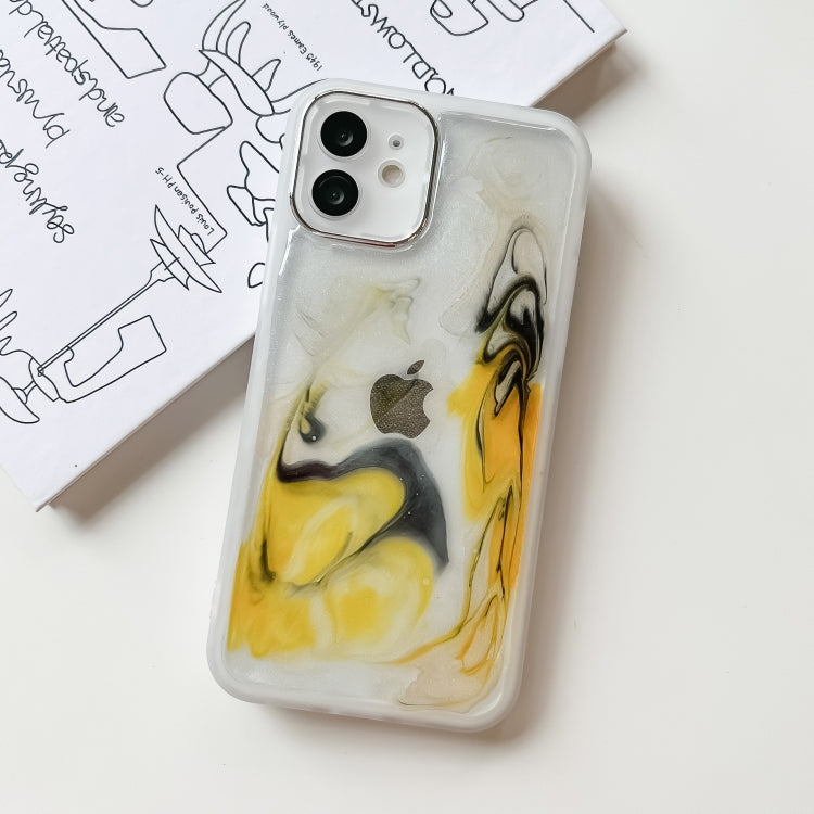 For iPhone 12 Oil Painting Electroplating TPU Phone Case(White) - iPhone 12 / 12 Pro Cases by PMC TechLife | Online Shopping South Africa | PMC TechLife