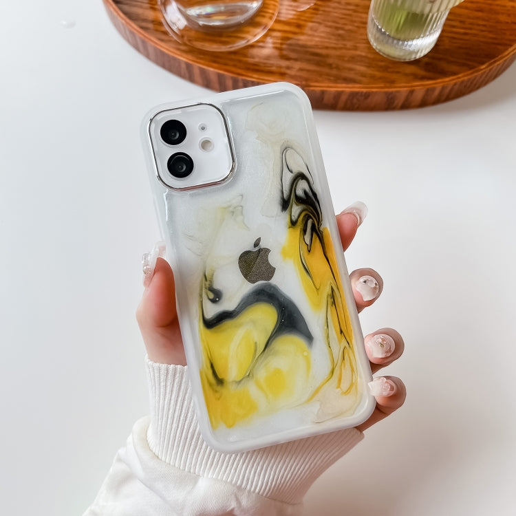 For iPhone 12 Oil Painting Electroplating TPU Phone Case(White) - iPhone 12 / 12 Pro Cases by PMC TechLife | Online Shopping South Africa | PMC TechLife