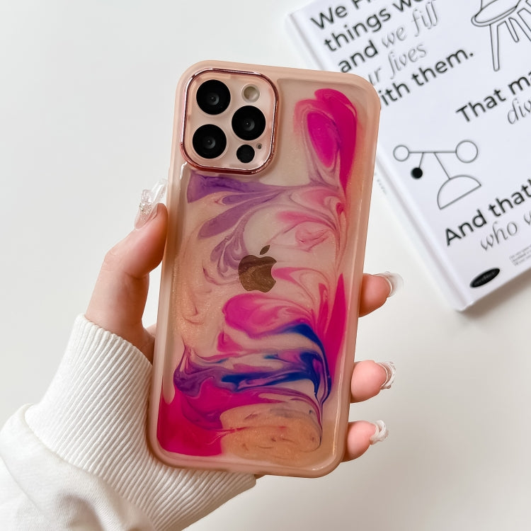 For iPhone 12 Pro Oil Painting Electroplating TPU Phone Case(Pink) - iPhone 12 / 12 Pro Cases by PMC TechLife | Online Shopping South Africa | PMC TechLife