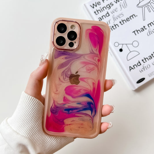 For iPhone 12 Pro Oil Painting Electroplating TPU Phone Case(Pink) - iPhone 12 / 12 Pro Cases by PMC Jewellery | Online Shopping South Africa | PMC Jewellery