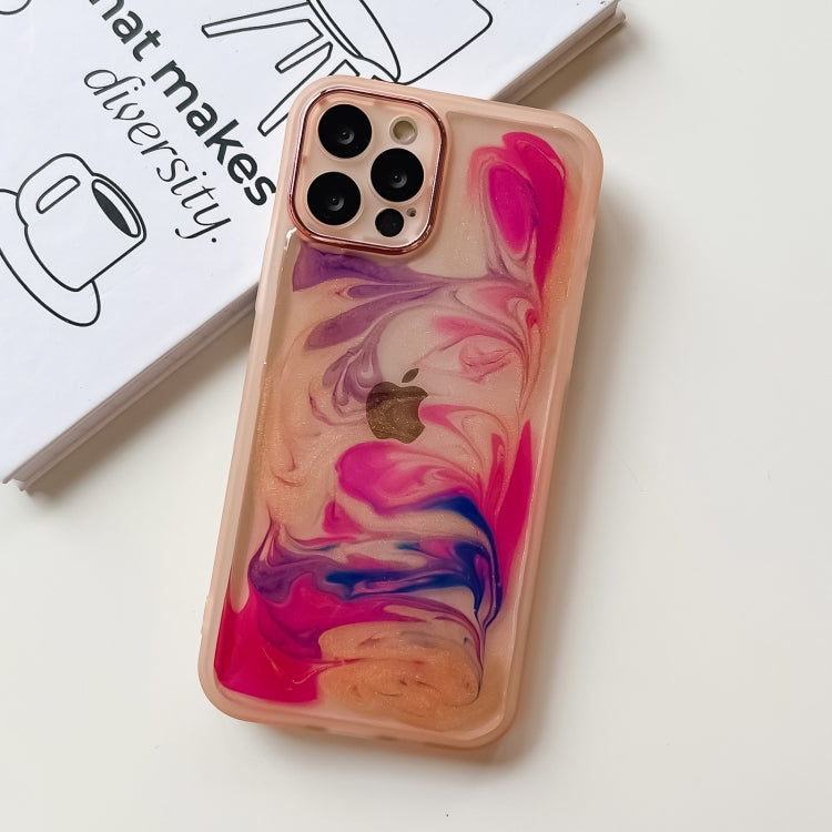For iPhone 12 Pro Oil Painting Electroplating TPU Phone Case(Pink) - iPhone 12 / 12 Pro Cases by PMC TechLife | Online Shopping South Africa | PMC TechLife