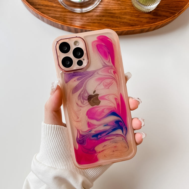 For iPhone 12 Pro Oil Painting Electroplating TPU Phone Case(Pink) - iPhone 12 / 12 Pro Cases by PMC TechLife | Online Shopping South Africa | PMC TechLife