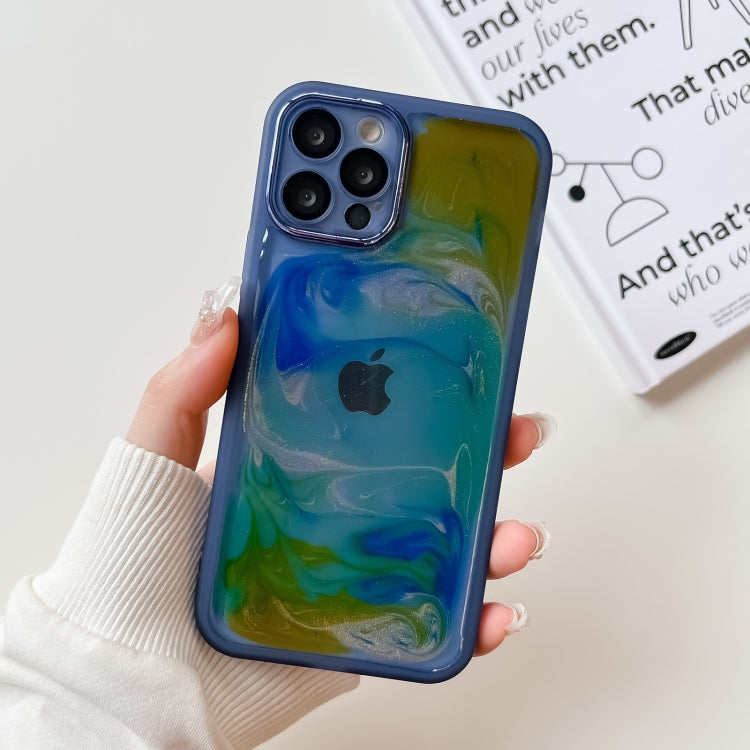 For iPhone 12 Pro Oil Painting Electroplating TPU Phone Case(Blue) - iPhone 12 / 12 Pro Cases by PMC TechLife | Online Shopping South Africa | PMC TechLife