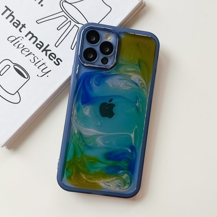 For iPhone 12 Pro Oil Painting Electroplating TPU Phone Case(Blue) - iPhone 12 / 12 Pro Cases by PMC TechLife | Online Shopping South Africa | PMC TechLife
