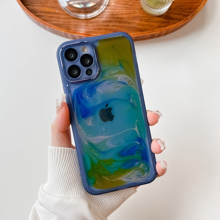 For iPhone 12 Pro Oil Painting Electroplating TPU Phone Case(Blue) - iPhone 12 / 12 Pro Cases by PMC TechLife | Online Shopping South Africa | PMC TechLife