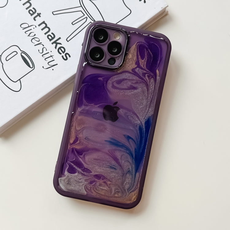 For iPhone 12 Pro Oil Painting Electroplating TPU Phone Case(Purple) - iPhone 12 / 12 Pro Cases by PMC TechLife | Online Shopping South Africa | PMC TechLife