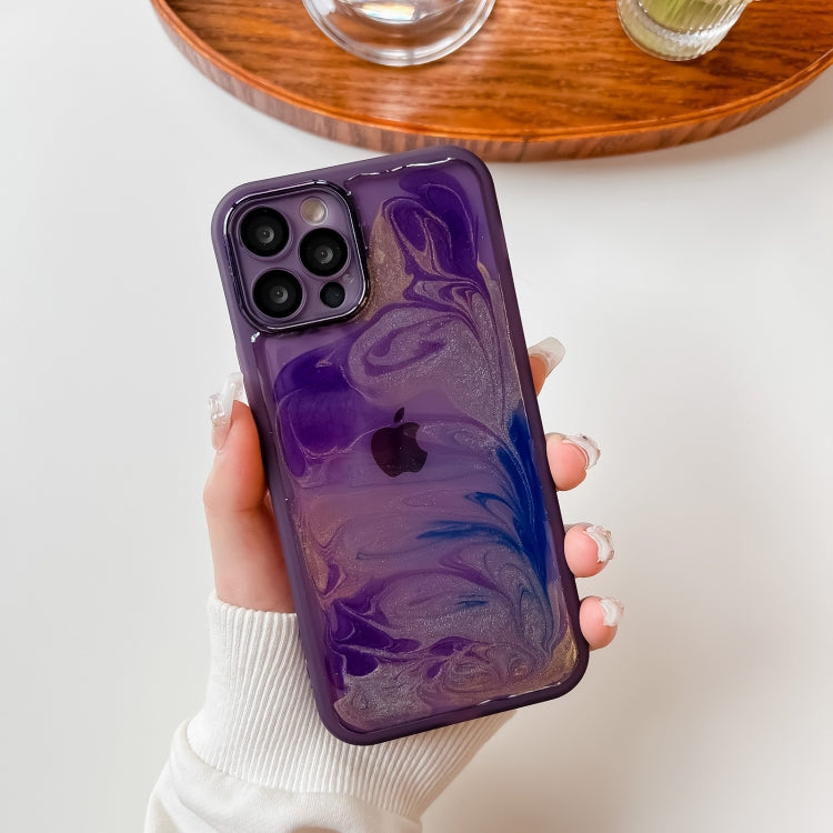 For iPhone 12 Pro Oil Painting Electroplating TPU Phone Case(Purple) - iPhone 12 / 12 Pro Cases by PMC TechLife | Online Shopping South Africa | PMC TechLife