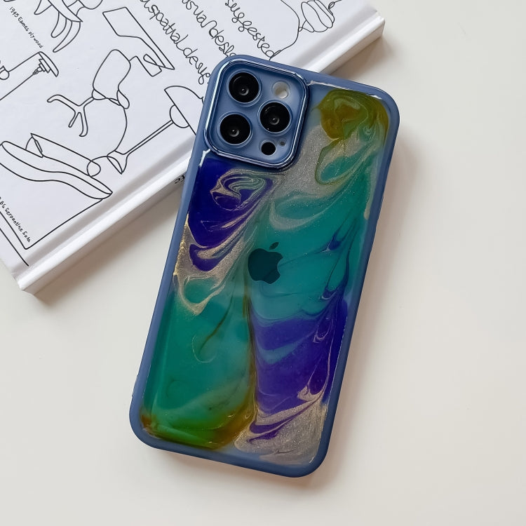 For iPhone 12 Pro Max Oil Painting Electroplating TPU Phone Case(Blue) - iPhone 12 Pro Max Cases by PMC TechLife | Online Shopping South Africa | PMC TechLife