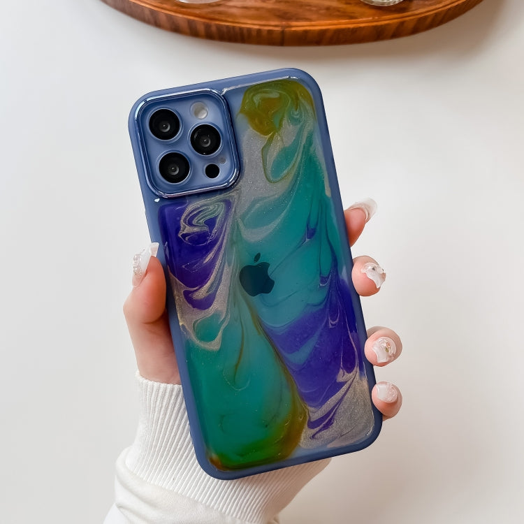 For iPhone 12 Pro Max Oil Painting Electroplating TPU Phone Case(Blue) - iPhone 12 Pro Max Cases by PMC TechLife | Online Shopping South Africa | PMC TechLife