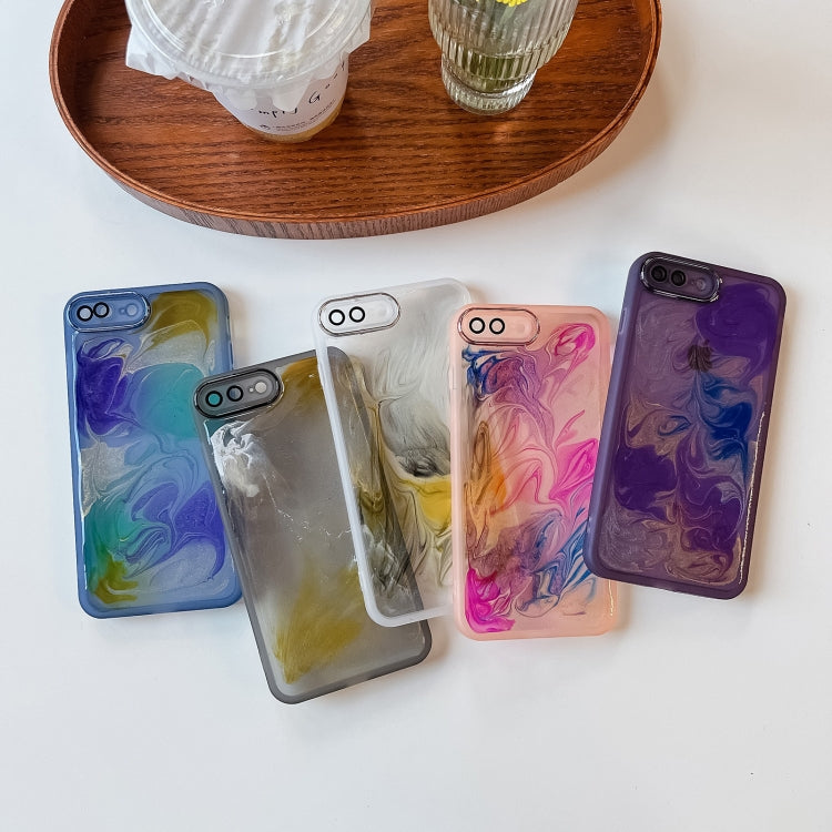 For iPhone 8 Plus / 7 Plus Oil Painting Electroplating TPU Phone Case(Blue) - More iPhone Cases by PMC TechLife | Online Shopping South Africa | PMC TechLife