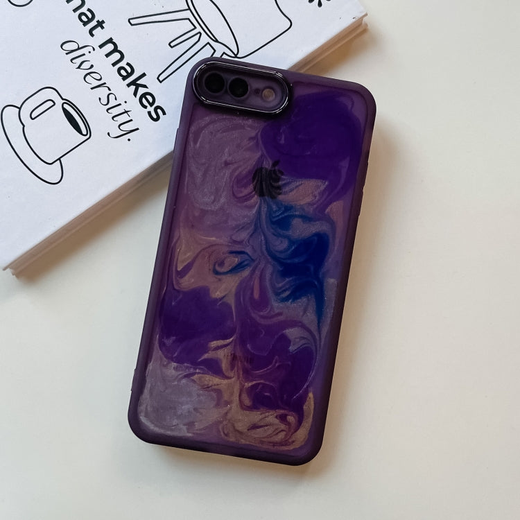 For iPhone 8 Plus / 7 Plus Oil Painting Electroplating TPU Phone Case(Purple) - More iPhone Cases by PMC TechLife | Online Shopping South Africa | PMC TechLife