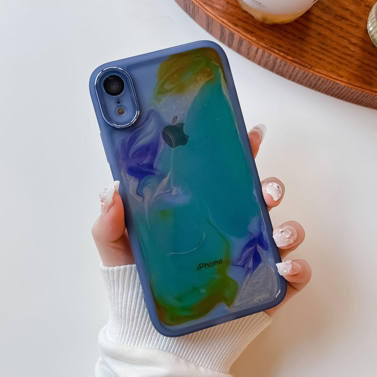 For iPhone XR Oil Painting Electroplating TPU Phone Case(Blue) - More iPhone Cases by PMC Jewellery | Online Shopping South Africa | PMC Jewellery