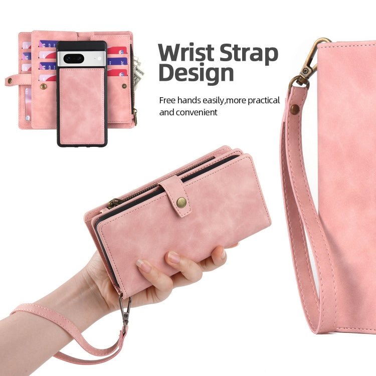 For Google Pixel 7 Zipper Wallet Detachable Magnetic Leather Phone Case(Pink) - free shipping - PMC TechLife - Order now!