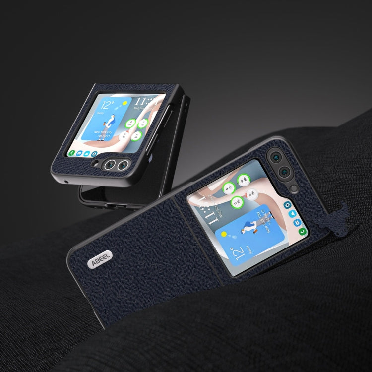 For Samsung Galaxy Z Flip5 ABEEL Cross Texture Genuine Leather Phone Case(Blue) - free shipping - PMC TechLife - Order now!