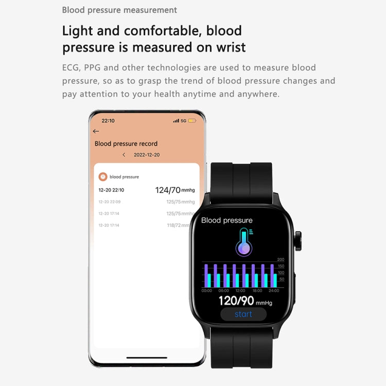 GT22 1.85 inch TFT Screen Silicone Band Health Smart Watch, Support Bluetooth Call / Plateau Blood Oxygen / Body Temperature / Arrhythmia / TI Heart Rate Monitoring(Black) -  by PMC Jewellery | Online Shopping South Africa | PMC Jewellery