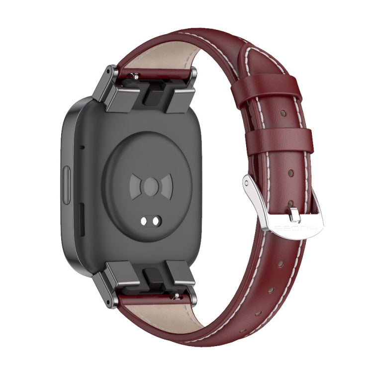 For Redmi Watch 3 Mijobs Genuine Leather Slim Watch Band(Wine Red Black) -  by MIJOBS | Online Shopping South Africa | PMC TechLife