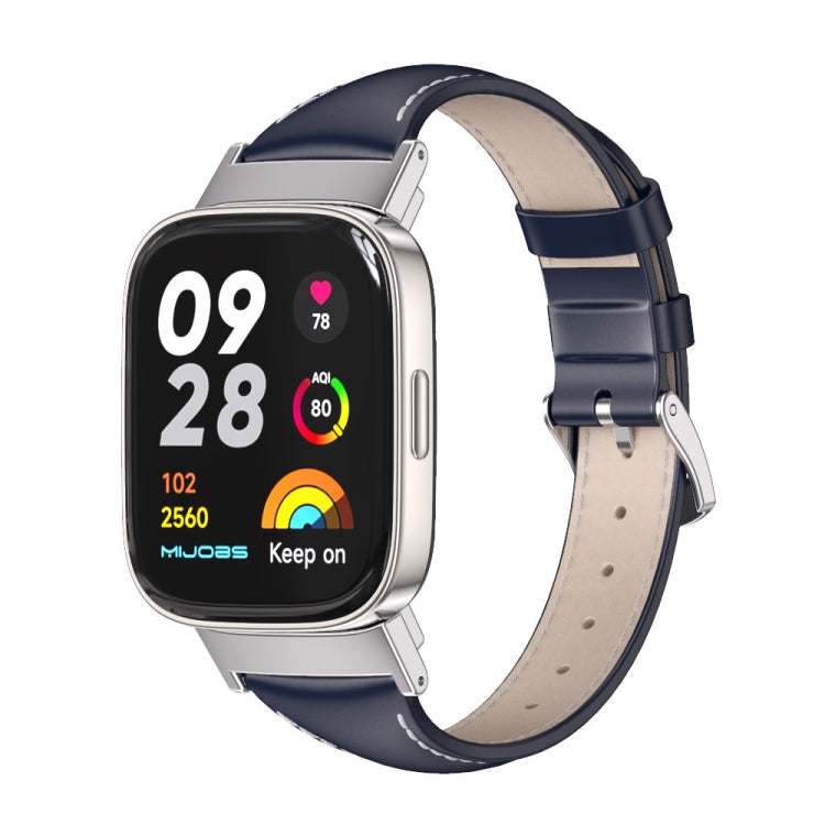 For Redmi Watch 3 Mijobs Genuine Leather Slim Watch Band(Blue Silver) - Watch Bands by MIJOBS | Online Shopping South Africa | PMC TechLife | Buy Now Pay Later Mobicred