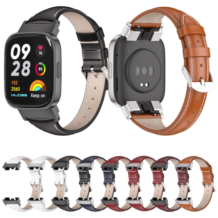 For Redmi Watch 3 Mijobs Genuine Leather Slim Watch Band(White Silver) - Watch Bands by MIJOBS | Online Shopping South Africa | PMC TechLife | Buy Now Pay Later Mobicred
