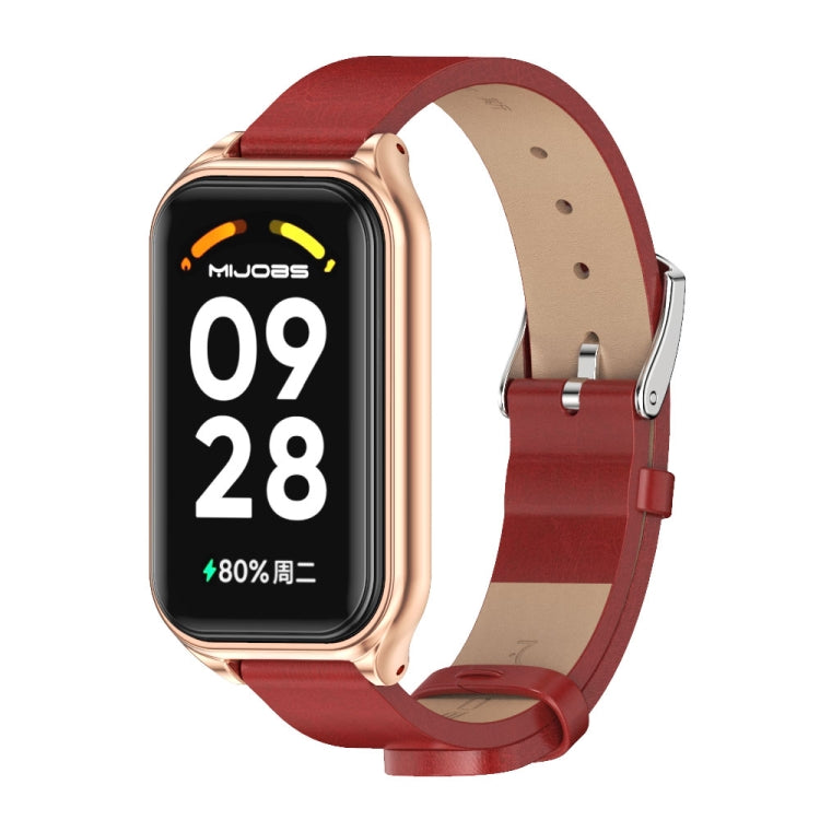 For Xiaomi Smart Band 8 Active / Redmi Band 2 Mijobs Metal Shell Microfiber PU Leather Watch Band(Red Rose Gold) - Watch Bands by MIJOBS | Online Shopping South Africa | PMC TechLife | Buy Now Pay Later Mobicred