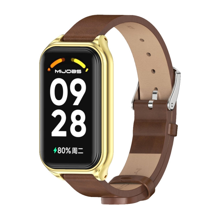 For Xiaomi Smart Band 8 Active / Redmi Band 2 Mijobs Metal Shell Microfiber PU Leather Watch Band(Brown Gold) - Watch Bands by MIJOBS | Online Shopping South Africa | PMC TechLife | Buy Now Pay Later Mobicred