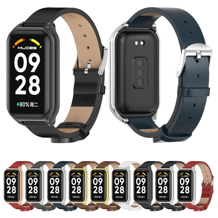 For Xiaomi Smart Band 8 Active / Redmi Band 2 Mijobs Metal Shell Microfiber PU Leather Watch Band(Black Silver) - Watch Bands by MIJOBS | Online Shopping South Africa | PMC TechLife | Buy Now Pay Later Mobicred