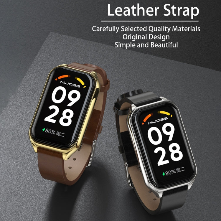For Xiaomi Smart Band 8 Active / Redmi Band 2 Mijobs Metal Shell Microfiber PU Leather Watch Band(Brown Silver) - free shipping - PMC TechLife - Order now!