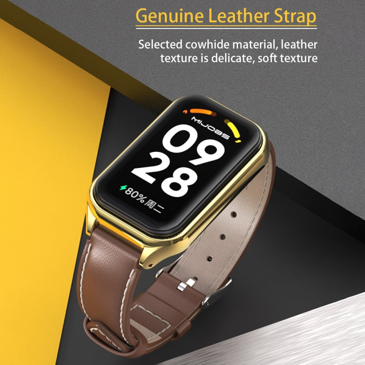 For Xiaomi Smart Band 8 Active / Redmi Band 2 Mijobs Metal Shell Microfiber PU Leather Watch Band(Brown Silver) - free shipping - PMC TechLife - Order now!