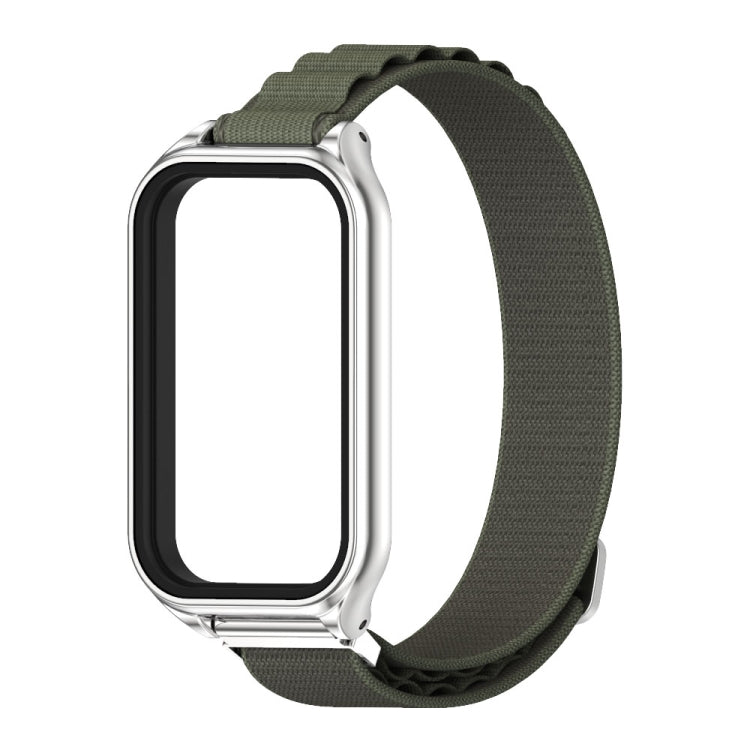 For Xiaomi Smart Band 8 Active / Redmi Band 2 Mijobs Metal Shell Nylon Breathable Watch Band(khaki Green Silver) - Watch Bands by MIJOBS | Online Shopping South Africa | PMC TechLife | Buy Now Pay Later Mobicred