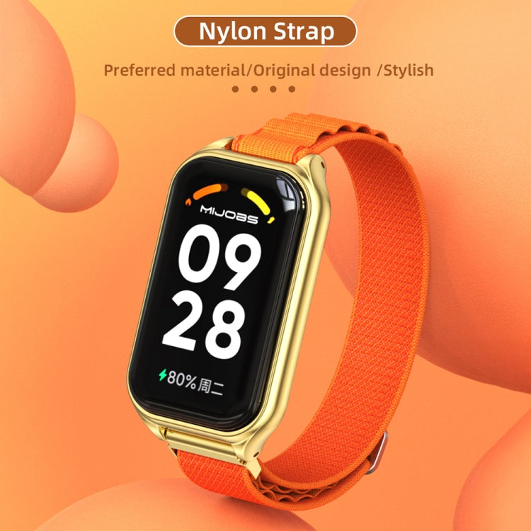 For Xiaomi Smart Band 8 Active / Redmi Band 2 Mijobs Metal Shell Nylon Breathable Watch Band(khaki Green Silver) - Watch Bands by MIJOBS | Online Shopping South Africa | PMC TechLife | Buy Now Pay Later Mobicred