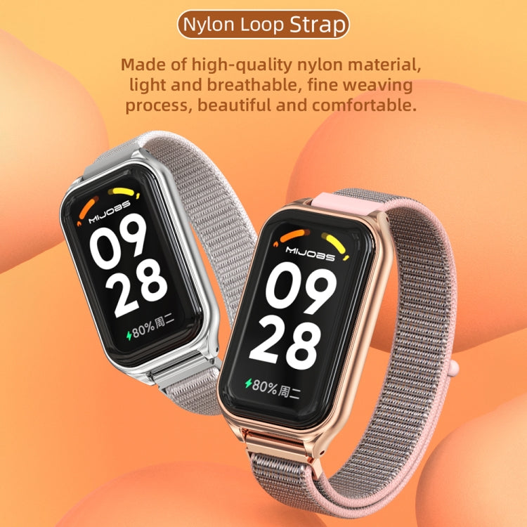 For Xiaomi Smart Band 8 Active / Redmi Band 2 Mijobs Metal Shell Nylon Breathable Watch Band(Black Silver) - free shipping - PMC TechLife - Order now!